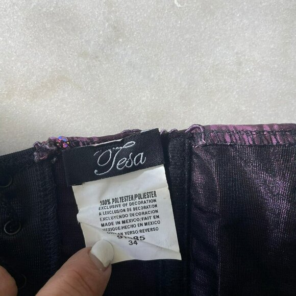 Purple Satin Floral Embroidered Corset With Sequins & Lace-Up Back Design Medium - Picture 8 of 14